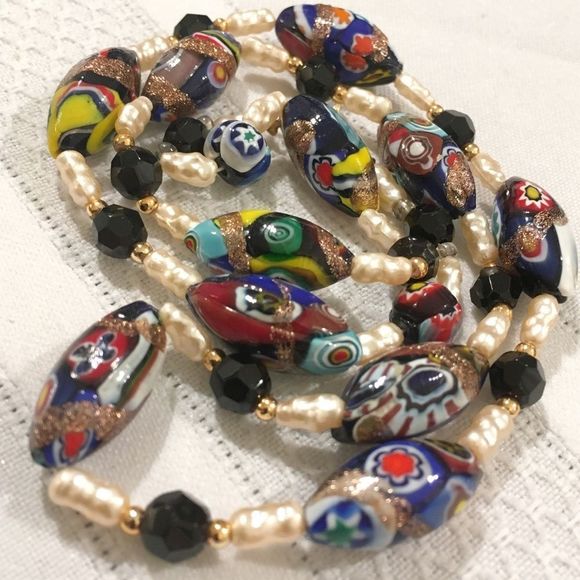 Vintage Jewelry - Vintage Murano Glass And Saltwater Pearl Necklace